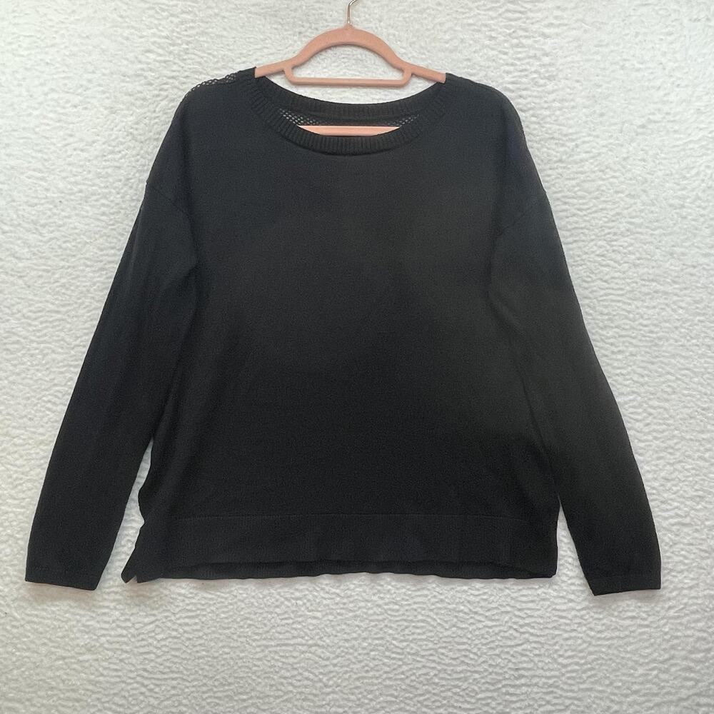 Lululemon Well Being Sweater Womens Medium Black Mesh Knit Crewneck Pullover